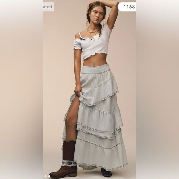 Anthropologie Pilcro Asymmetric Ruffled Tiered Maxi Skirt